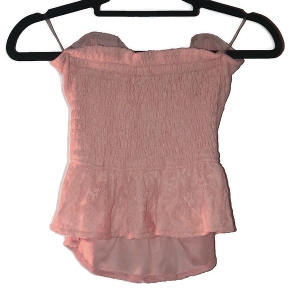 NWT PINK LACE PEPLUM TUBE TOP - Picture 5 of 6